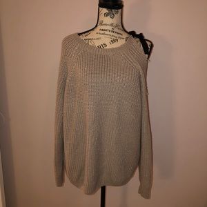 Capsule women’s Size 12/14 Tan Glitter Knit Sweater with tie up sleeve